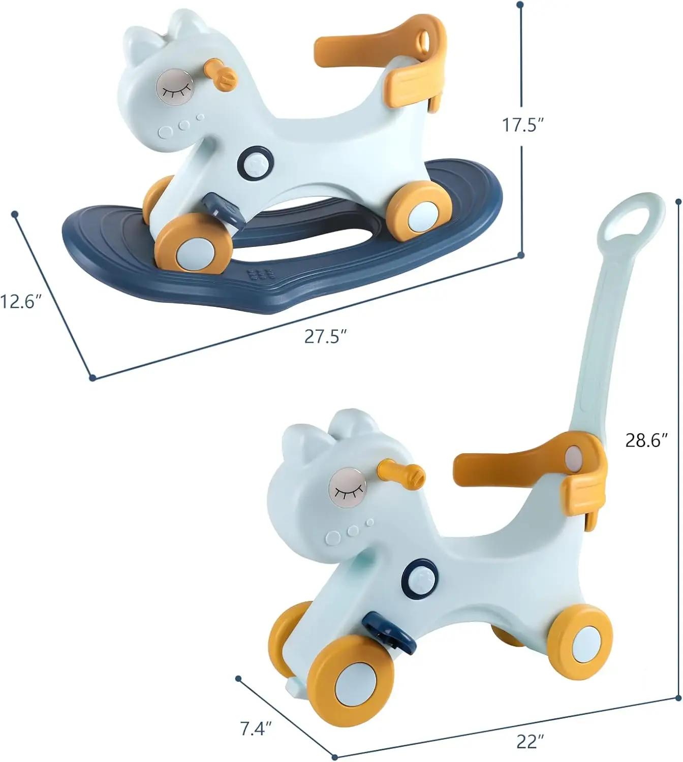 4 in 1 Rocking Horse for Toddlers 1-3 Years Old, Baby Rocking Toy Fun Birthday Gift for 1+ Boys, Ride on Toy with Detachable Bal
