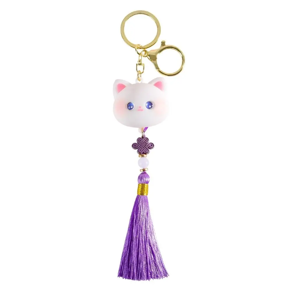 PVC Cartoon Kitten Keychain Chinese Style Carry-on Cute Animal Keyring Graceful Exquisite Good Luck Keychain Girl‘s Gift