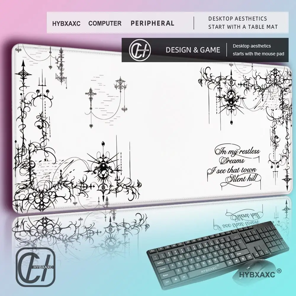 

HYBXAXC Silent Hill Ornate Victorian Script Desk Mat Gothic Floral Scroll Mousepad
