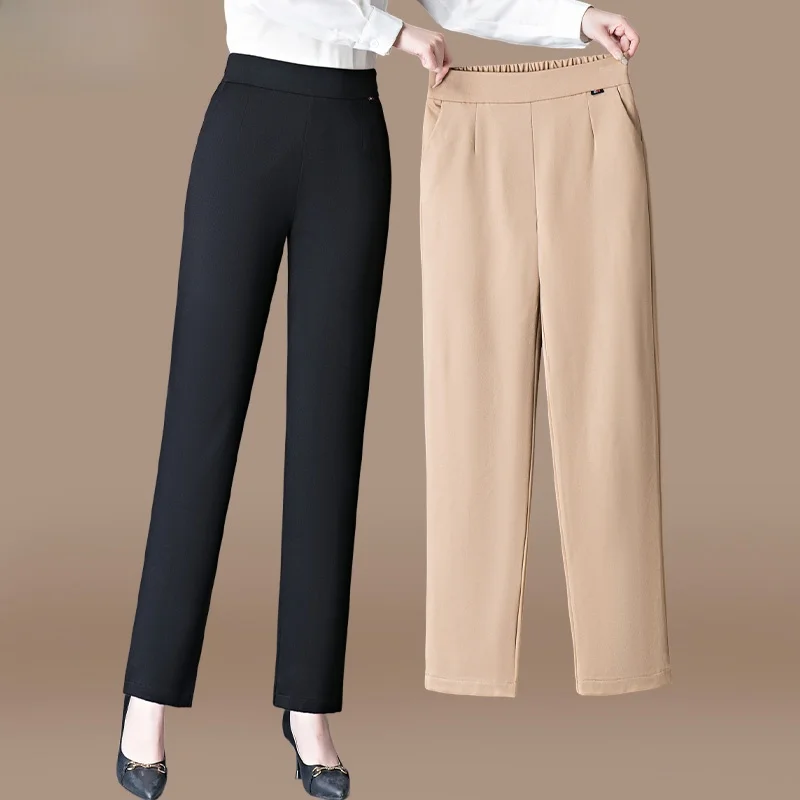 

Casual High Waist Straight Leg Mom Pants Spring Summer Loose Fit Women's Outerwear Long Trousers Comfortable Elastic Waist