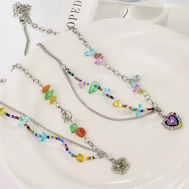 الصيف الملونة مطرز قلادة مع الحب قلادة قلادة للنساء الفاخرة Y2k مجوهرات نمط سلسلة الترقوة Collares الفقرة mujer #5