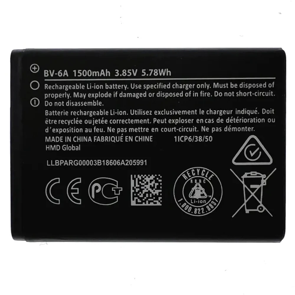 Mobile Phone Battery BV-6A for Nokia 2720 V Flip TA-1295 Cell Phones 1500mAh