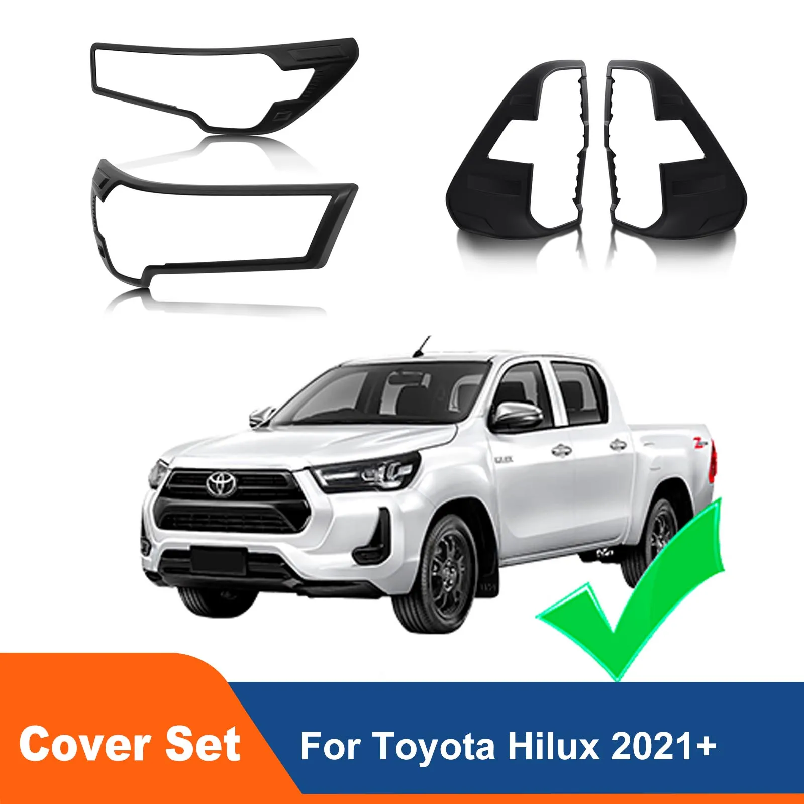 

Matt Black Headlight Tail Lamp Light Covers Trim For Toyota Hilux Revo 2021-2024 Decorative Rear +Front Lamp Shades 4PCS/Set