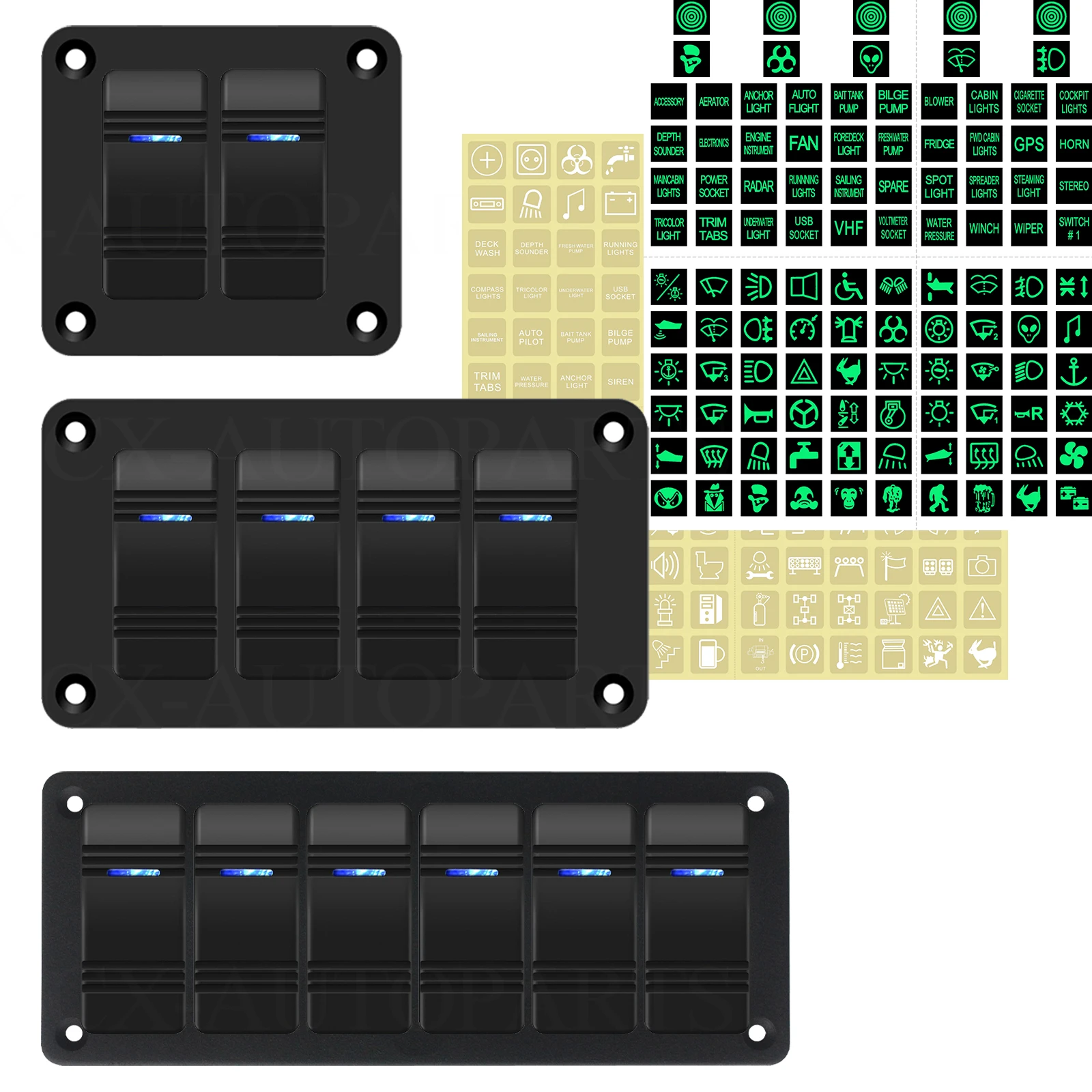 

2/4/6Way LED Rocker Switch Panel 12V 24V ON OFF Toggle Marine Switch Panel For Automotive Car Accessories Marine Boat Caravan RV