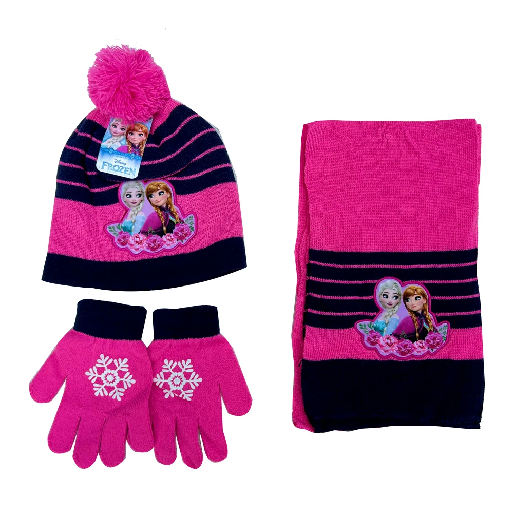 

3pcs/set 4-8Years children's hat scarf gloves Sets Elsa Anna princess Cartoon hat hat knitted girl cap keep warm girls headgear