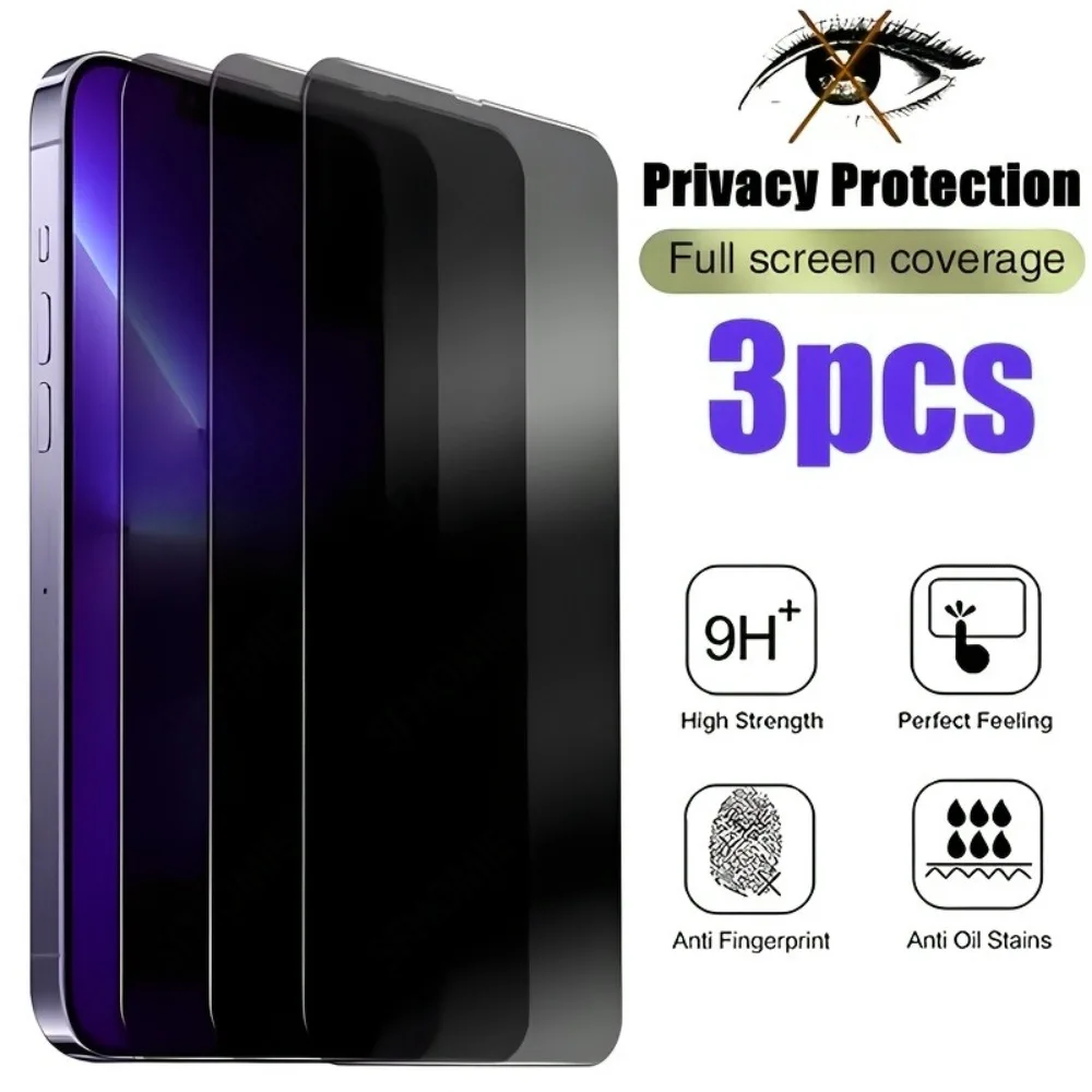 

3Pcs Anti Spy Screen Protector for iPhone 16 17 15 Pro Max 14 13 12 11 Pro 15 14 Plus 17 Air XR XS Max Full Cover Privacy Glass
