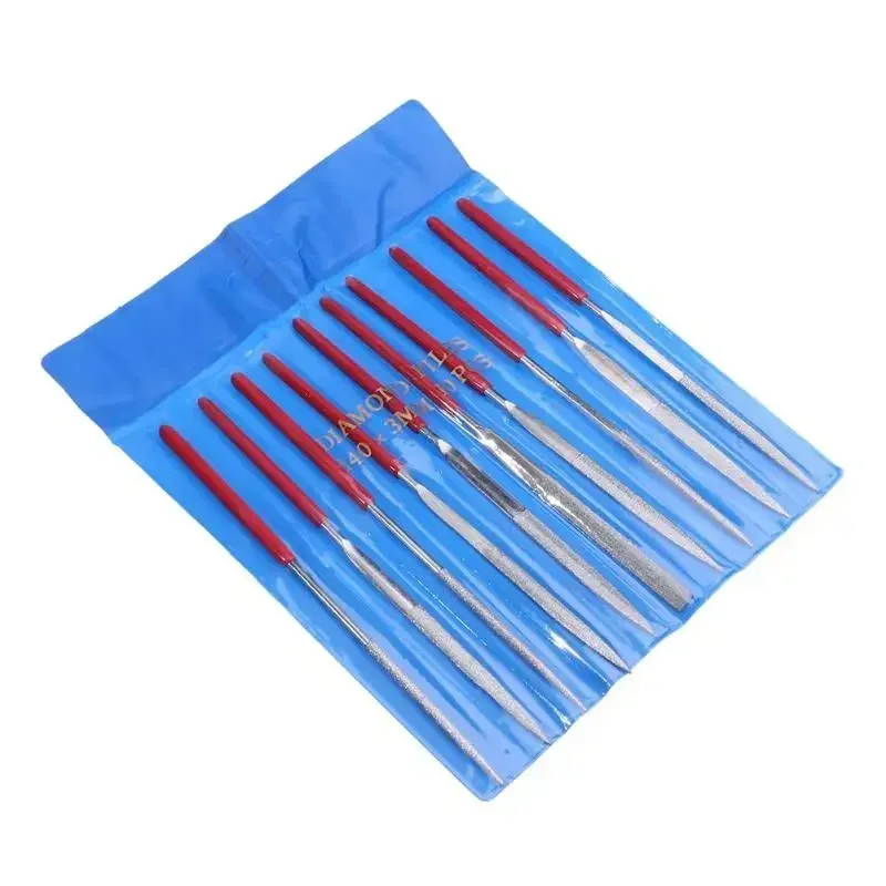 10PCS Diamond File Set Single-cut Mini Needle File Grinding Tool Hand Tool For Polishing Stone/Glass/Metal/Carving Craft Etc