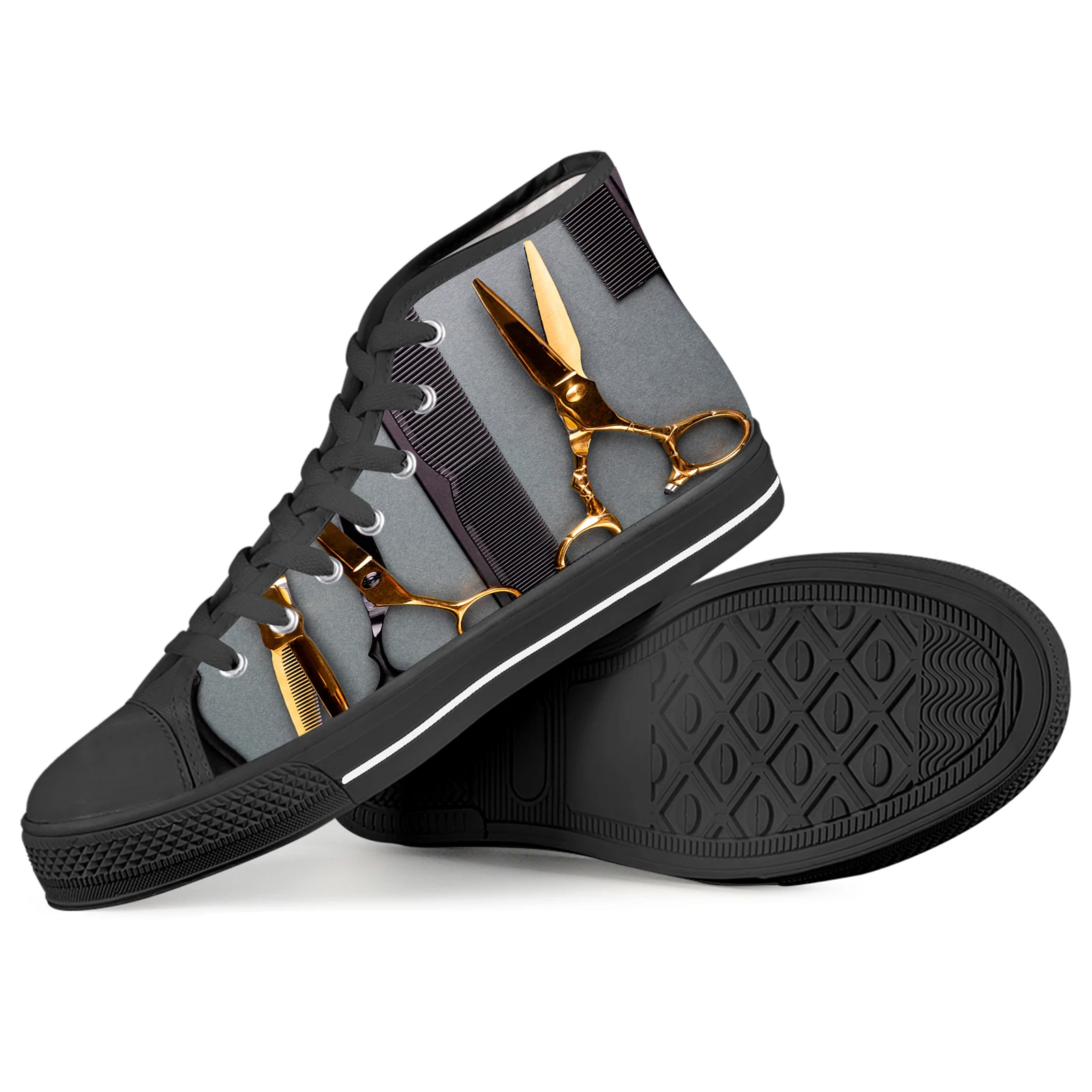 ELVISWORDS Newest Vulcanized Shoes Barber Accessories Design Light for Boys Girls High Top Flats Classic Women's Casual Sneakers