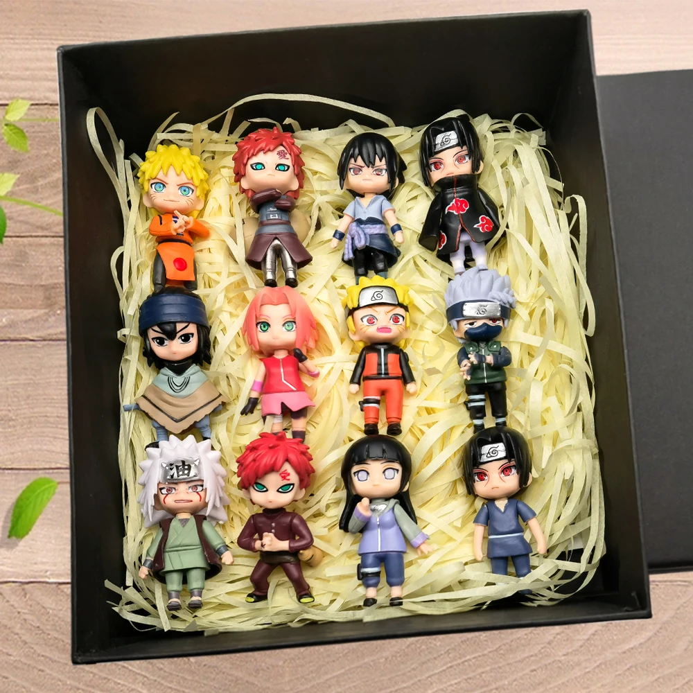 Hot 12pcs/set Anime Naruto Shippuden Hinata Sasuke Itachi Kakashi Gaara anime figure Q Version PVC Figures Toys Dolls Kid Gift