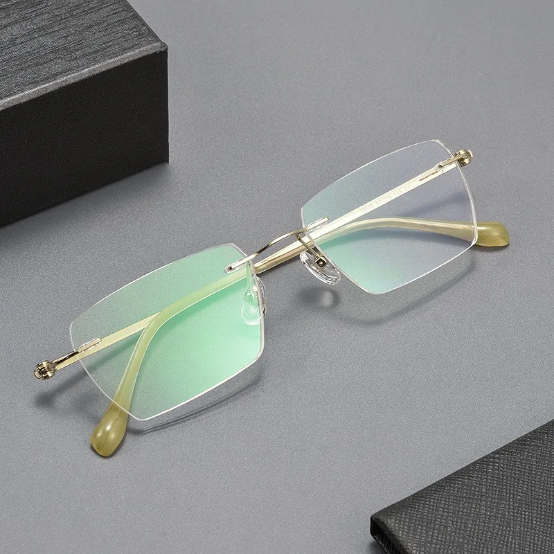 Pure titanium frameless prescription eyeglass frame, ultra light business men's administrative frameless gold wire glasses,