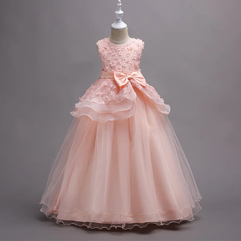 

Elegant Teen Girls Lace Mesh Flower Lessveless Dresses For Kids Halloween Party Dance Performance Gown Children Clothing 5-16Y