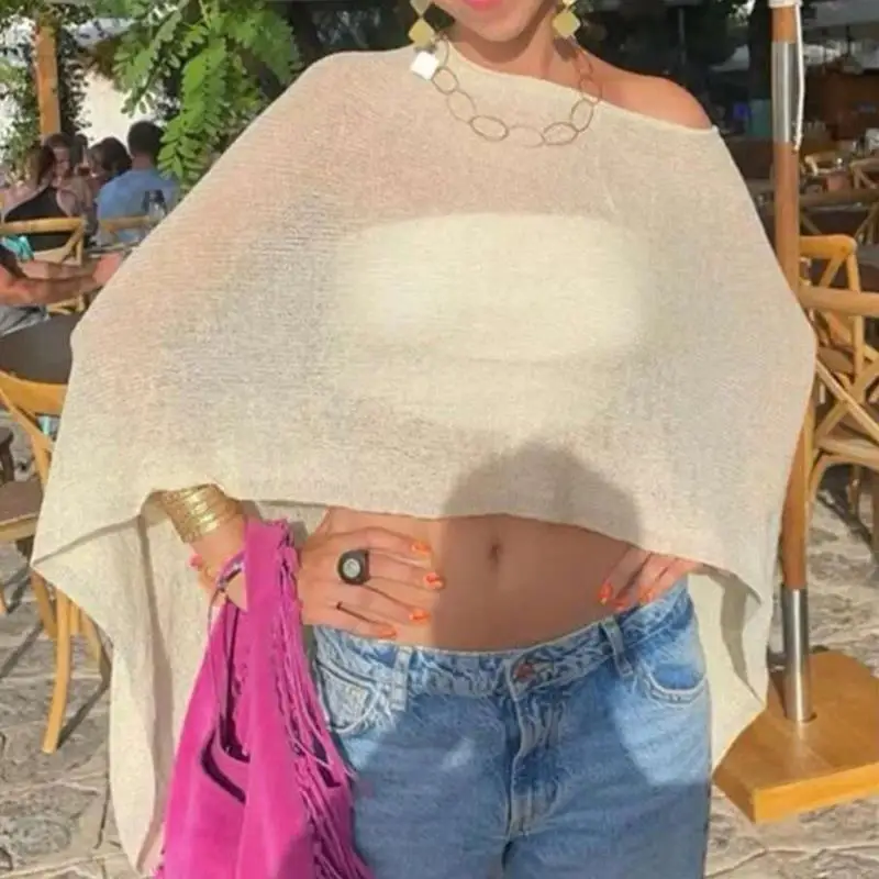 

Summer ort Knitted Cover up 7666 Sle Irregular Me Cowl Ne Pullover for Women Ci Walk Coolmax Fiber Collar