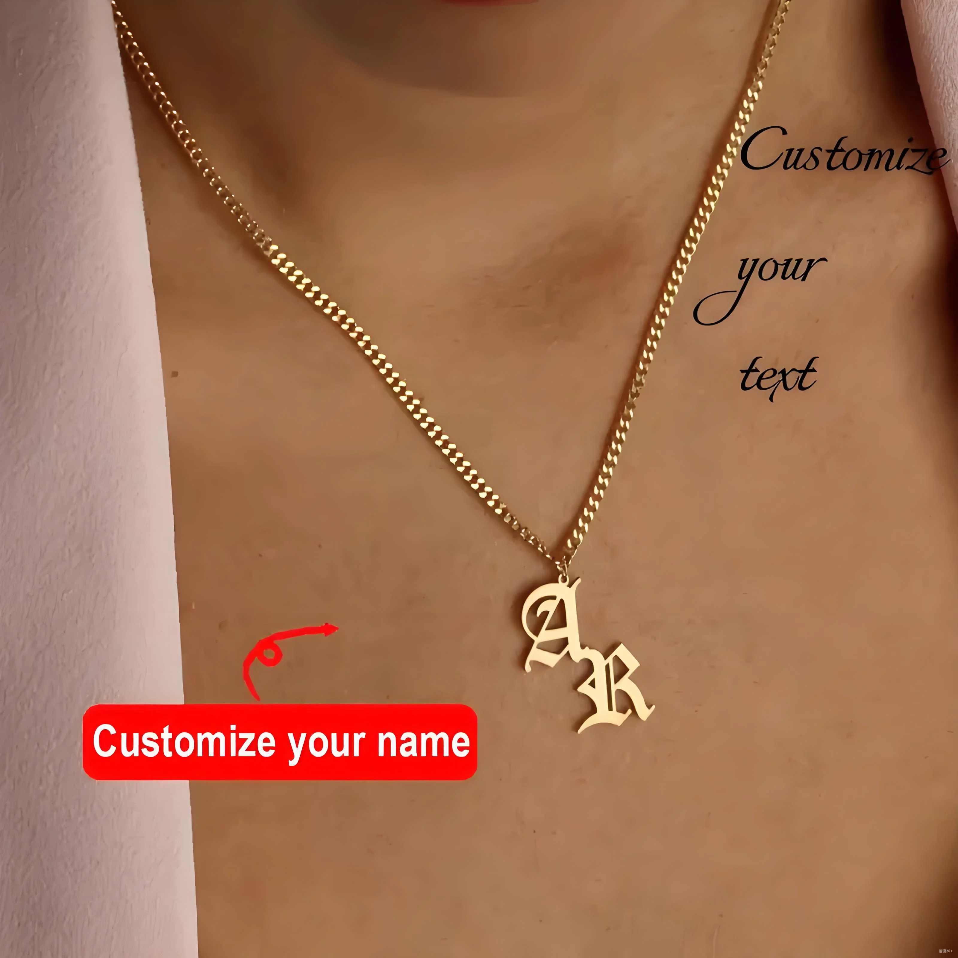 

Ожерелье с надписью «Старый английский», персонализированный металлический кулон золотого тона, ювелирные изделия с гравировкой идеально подходят для пар, День святого Валентина