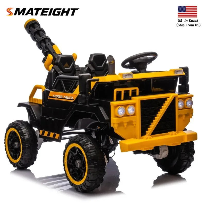 Elektryczny samochód dla dzieci 12V, 3-osobowy z napędem 4WD, pilotem, światłami LED, pistoletem na wodę, muzyką Bluetooth, 3-biegowy, dla dzieci w wieku 3-8 lat