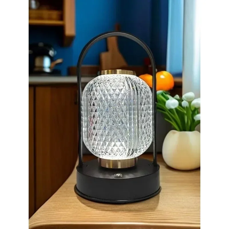 LED Decotion Table Lamp Rechargeable Retro Acrylic Night Light Bedroom Living Bedside Atmosphere USB Touch Lighting Desk Lamps