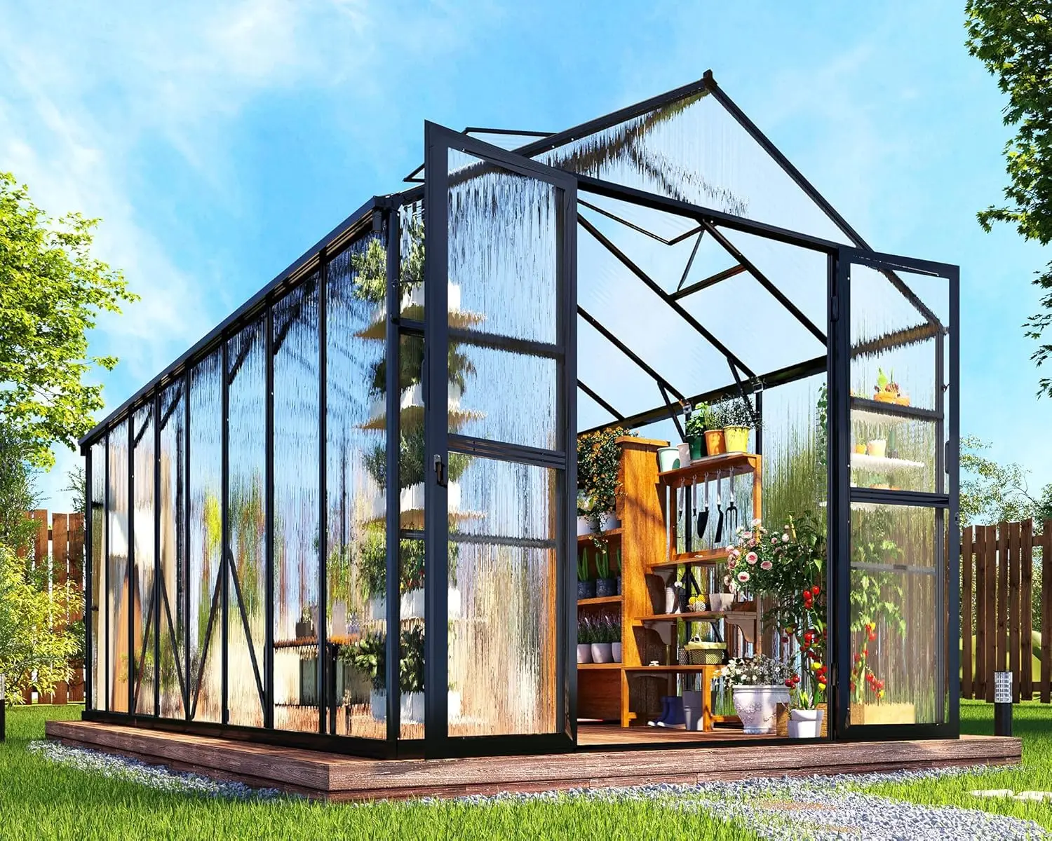 Amerlife 7.5X16X7.5 Ft Polycarbonate Walk-In Greenhouse For Outdoors, Aluminum Frame With Quick Connectors, 2 Swing Doors, 4