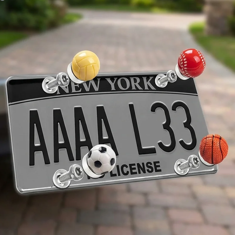 1Pc Personalized Ball-Themed License Plate Decorative Screw, Basketball, Football, Baseball, Volleyball Styles, Universal License Plate Fixing Screw Accessory, Suitable for Cars, Electric Vehicles, Motorcycles, Tricycles, Bicycles, Etc - Detail 1