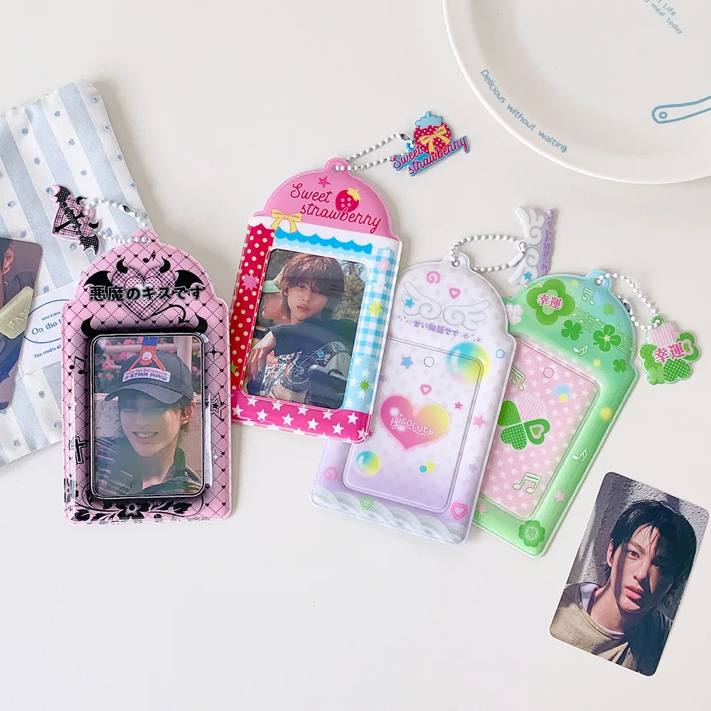 Summer Cartoon PVC Transparent 3 Inch Photocard Holder Hanging Charm Card Pouch Student Campus Card Sleeve