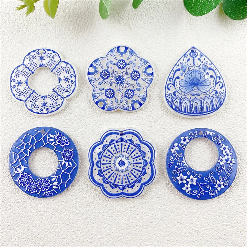 Wholesale 56pcs/lot Relief effect color flowers pattern print rounds/water drop shape acrylic beads diy jewelry accessory