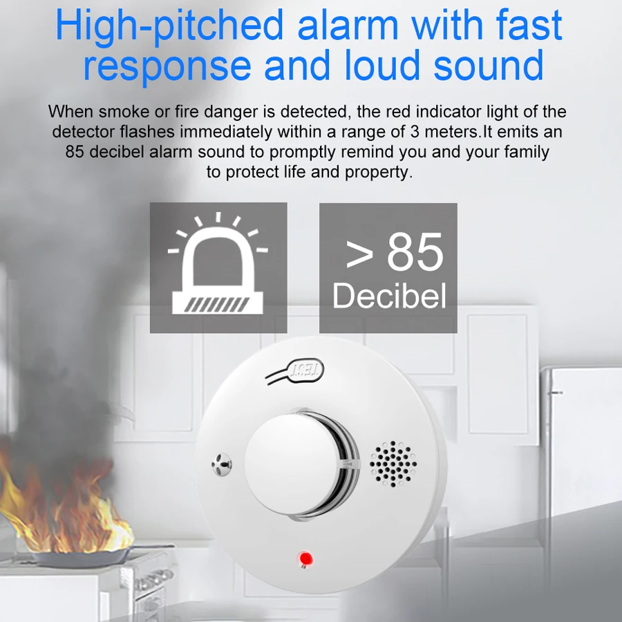 WiFi Zigbee 433MHz Photoelectric Smoke Alarm High Sensitivity Fire Alarm Home Security System Firefighters For Bedroom, Kitchen