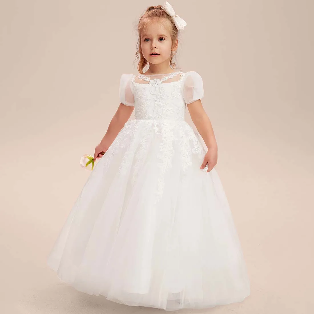 YZYmanualroom Flower Girl Dress Train Tulle A-line Scoop Sweep 2-15T