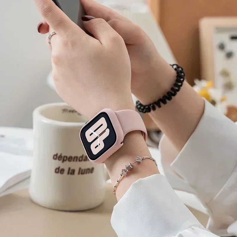 زجاج + حافظة + حزام لساعة أبل 44 مللي متر 40 مللي متر 45 مللي متر 41 38 42 46 مللي متر سيليكون الساعات سوار iWatch سلسلة 10 9 7 6 5 4 3 SE