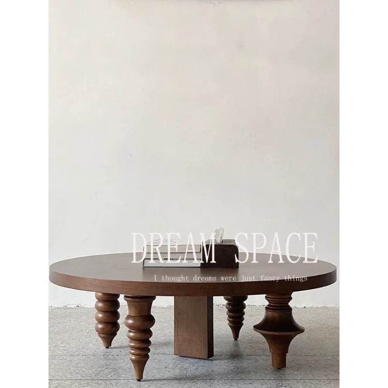Medieval ash wood walnut multi-legged round coffee table creative solid wood round