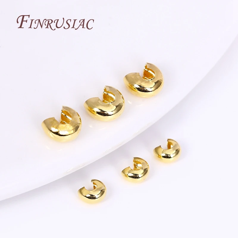 50Pcs/Lot 18K Gold Plated Open Crimp Beads,Round Covers Crimp End Beads,Stopper Beads For DIY Jewelry Making Accessories