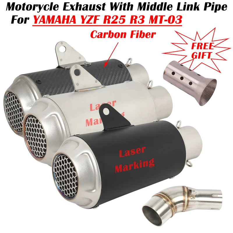 

For YAMAHA YZF-R25 YZF-R3 R25 R3 MT-03 MT25 MT 03 25 Motorcycle Exhaust Escape Modified Carbon Fiber Muffler Middle Link Pipe
