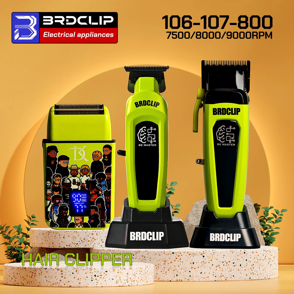 BRDCLIP Green 106 DK078 808 5 مستويات ماكينة قص الشعر الاحترافية ماكينة حلاقة كهربائية لاسلكية شفرة DLC مع قاعدة شحن للرجال