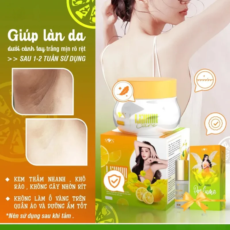 Kem Thâm Nách Lemon Care SON Cosmetic, Dưỡng Trắng Giảm Thâm Khử Mùi Hôi Vùng Nách, Tri tham nach co tien Son hag chính hãng 1bo