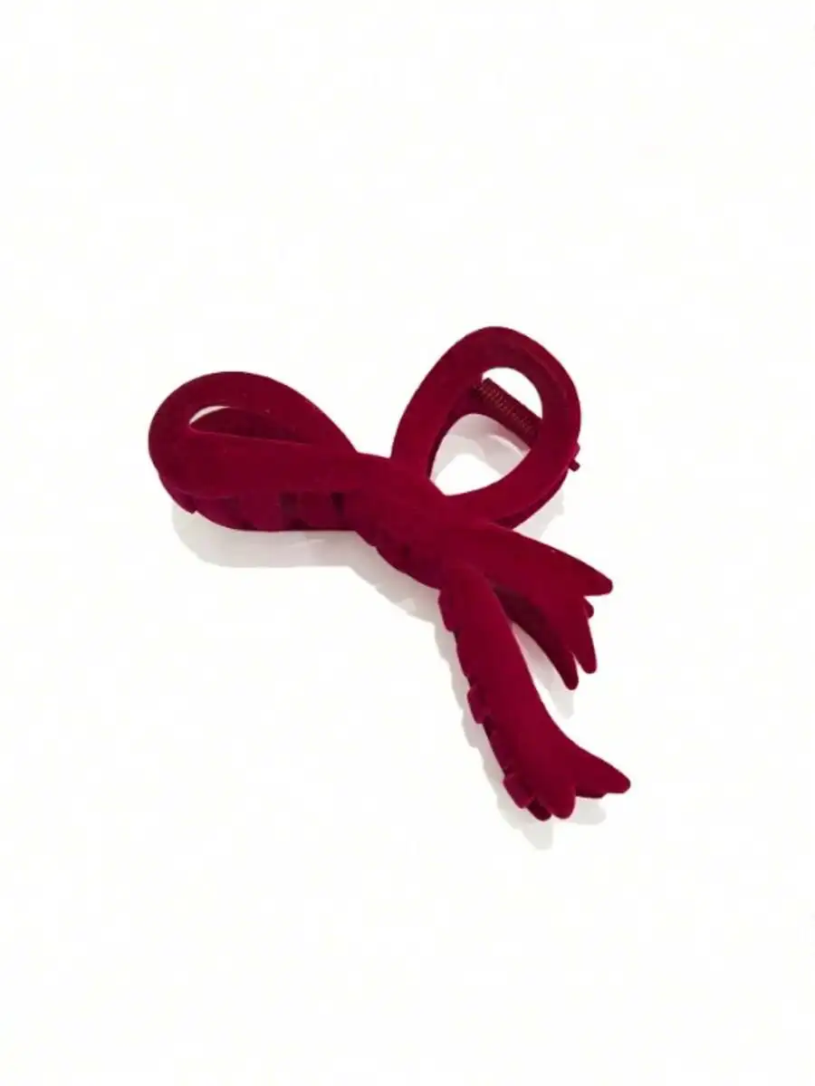 

Womens Flocked Bow Hair Claw Clip Solid Color Elegant Fashion Accessory