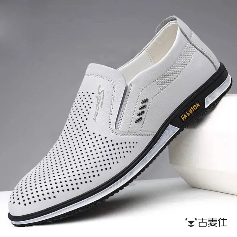

Men's Casual Leather Shoes Breathable Anti-Odor Soft Bottom Mesh Business Dad Spring Autumn Trendy Footwear Summer New Model