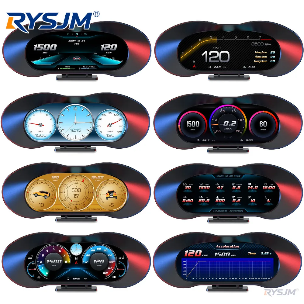 6.2 inch EOBD HUD P5 Head Up Display GPS+OBD Multi Function Digital Speedometer RPM Volt Water/Fuel Temp Meter Over Speed Alarm
