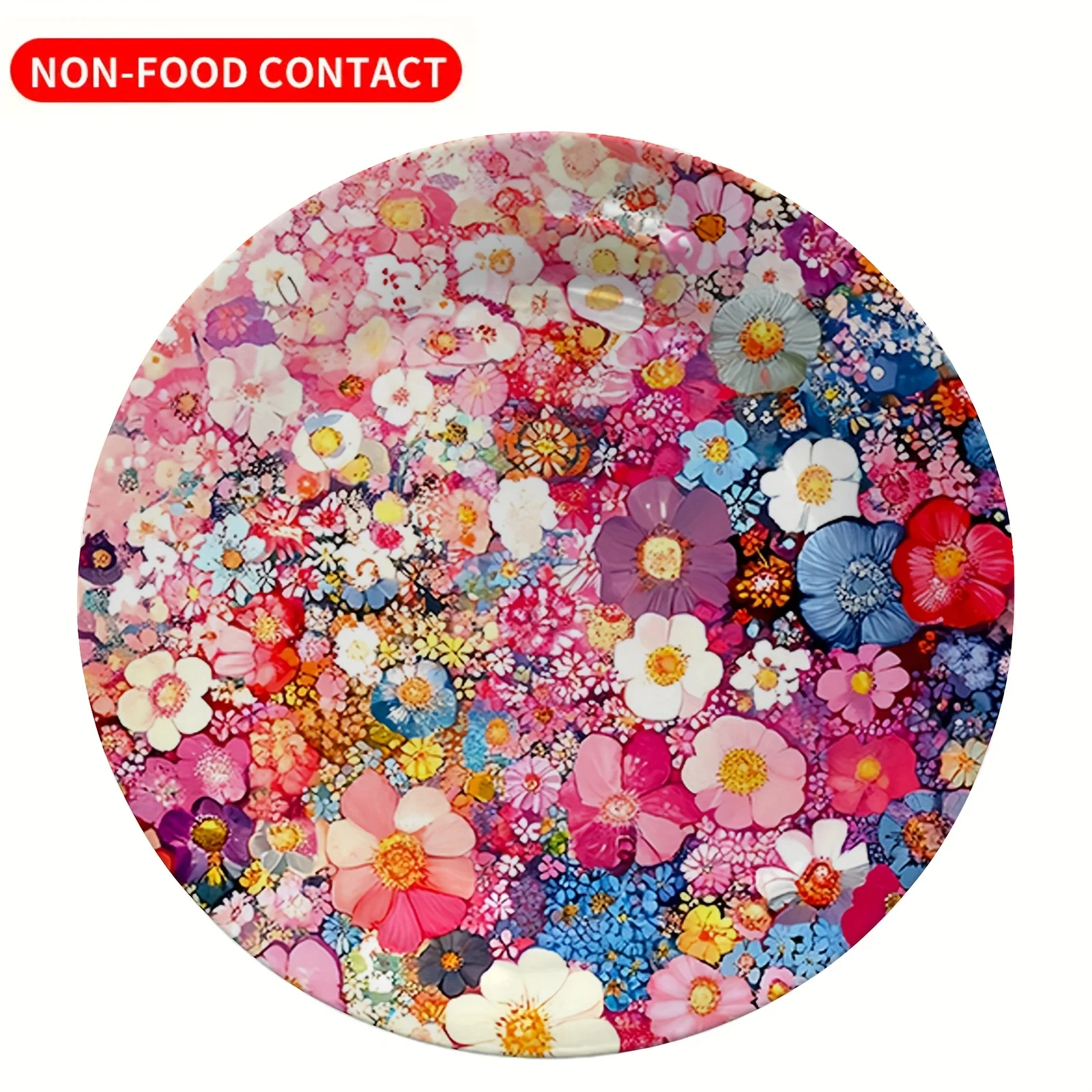 One-Piece Decorative Plate Features a Variety of Colorful Floral Designs. It Is a Non-Food Contact Ceramic Wall Art Piece