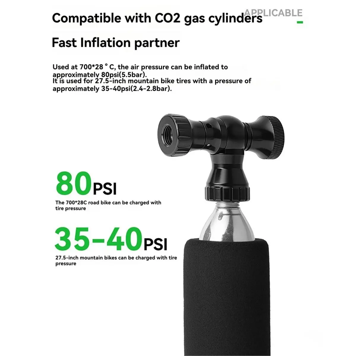 X08A CO2 Bike Tire Inflator Kit Bicycle Fast Mini Pump Presta & Schrader Valve Cylinder Mountain Bike Pump Silver