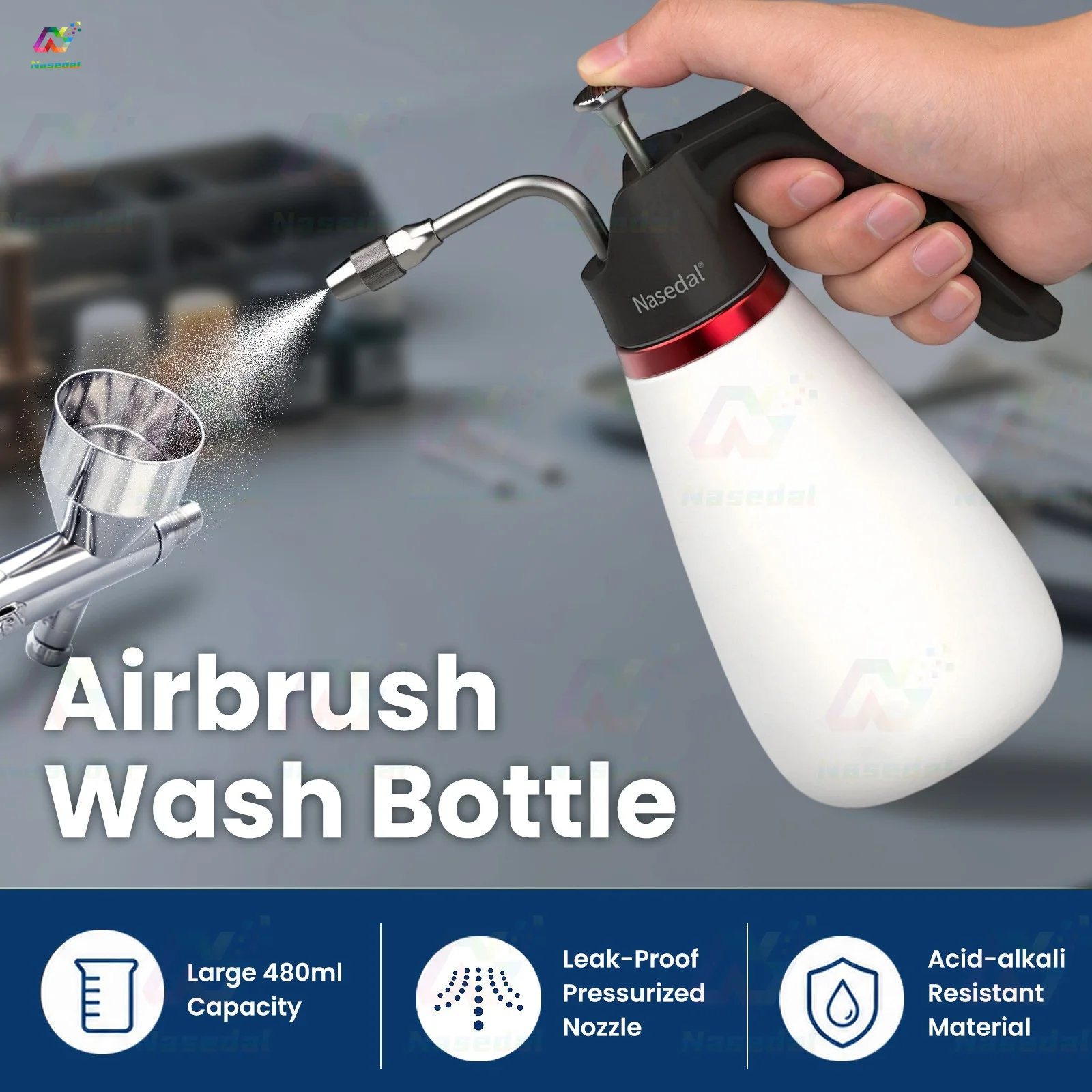 Nasedal 480ml Airbrush Cleaning Pot Corrosion-Resistant Universal Rust-Proof Cleaning Jar for Gundam Model Making Hobby DIY Tool