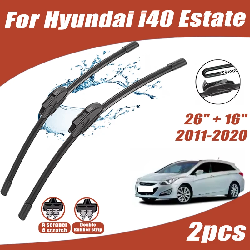 2Pcs 26"+16" Front Windshield Wiper Blades For Hyundai I40 Estate 2011-2020 2012 2013 2014 2015 Quiet Durable Windscreen Wipers