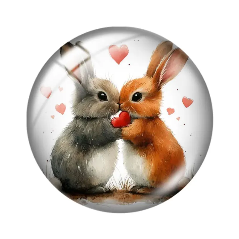 Valentine's Day Bunny  12/18/20/25mm glass cabochon  bracelet pendant rings for jewelry demo earrings back Making findings