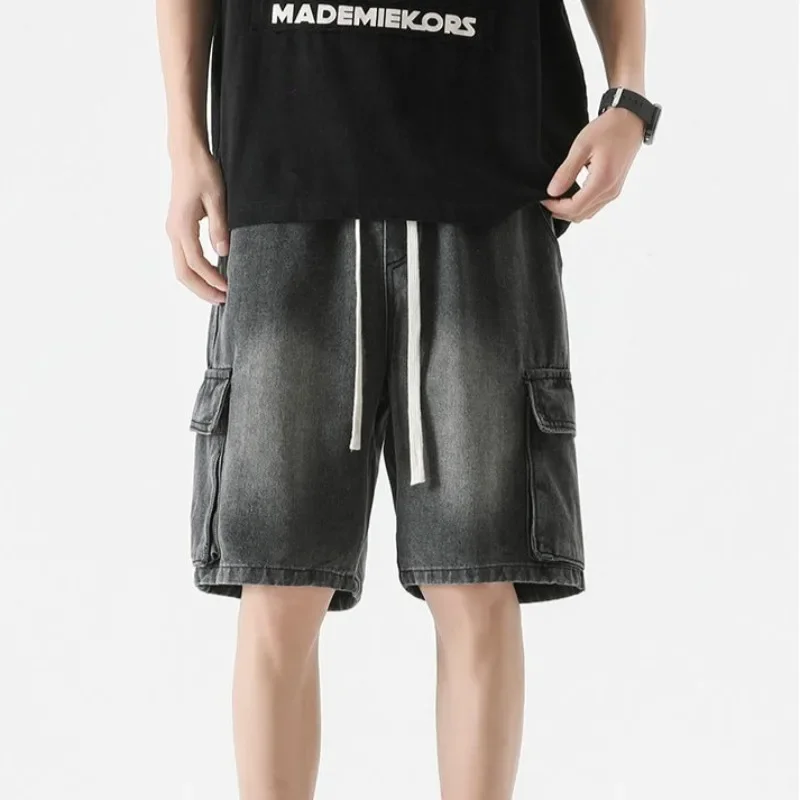 

Drawstring with Pockets Long Men's Short Jeans Pants Straight Half Bermuda Cargo Male Denim Shorts Luxury Rude Xxxl Emo Stretch