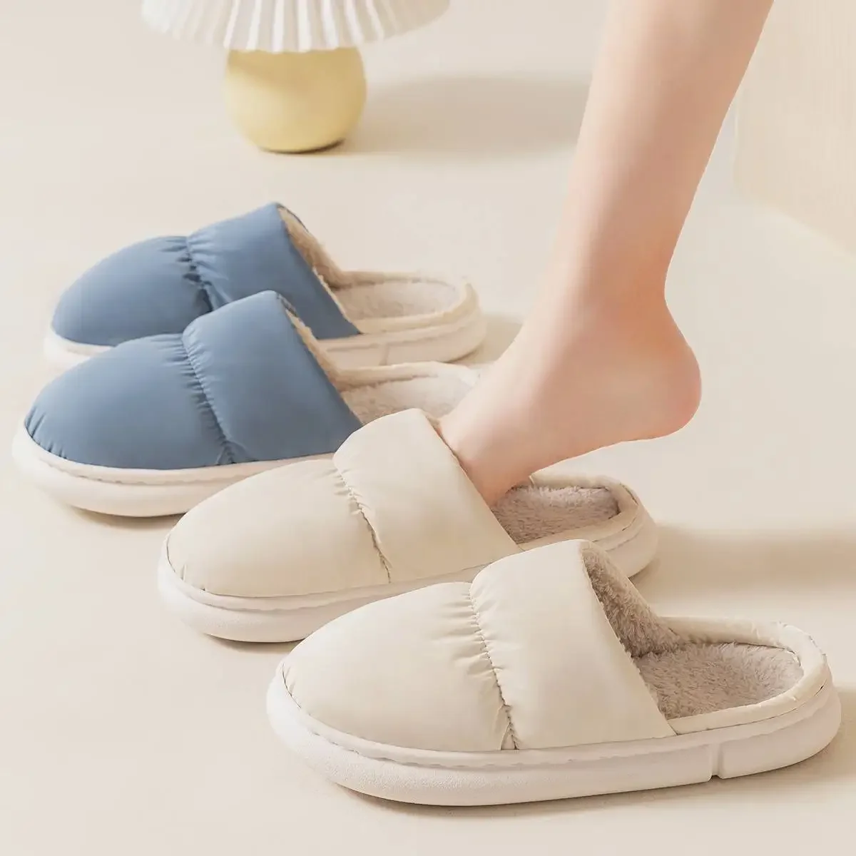 Winter Vrouwen Slippers Waterdichte Warme Pluche Katoenen Glijbanen Indoor Huis Antislip Dikke Zool Harige Schoenen Koppels Slaapkamer Flats