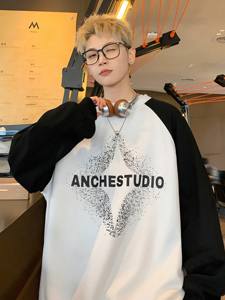 

American Sle Heavyweight oulder Sve Hoodie Loose Fit round Ne Spring Autumn Men's Casual Faion Streetwear Jaet