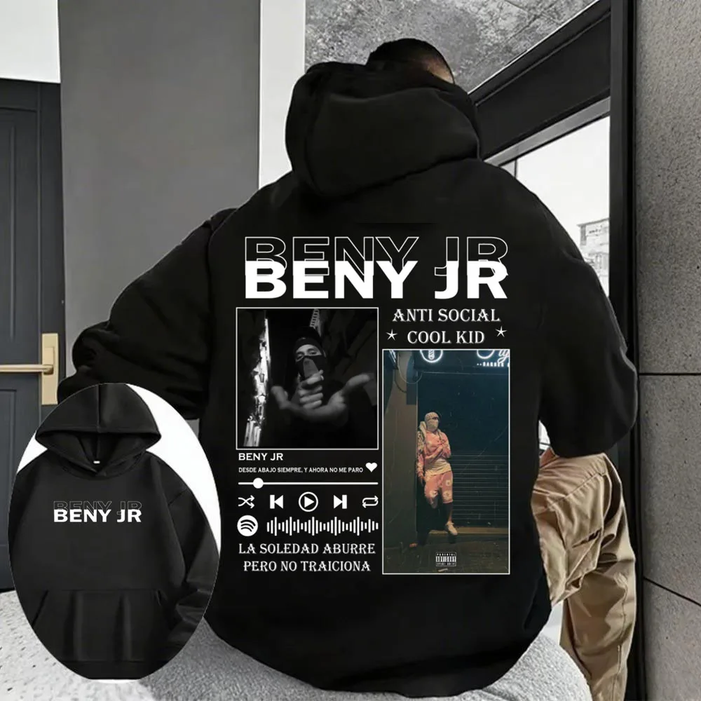 Men's Hoodie Spanish Rap Singer BENY JR Album Retro Hip Hop Fashion Warm Cotton Loose Casual Jacket 2025 Autumn/Winter New