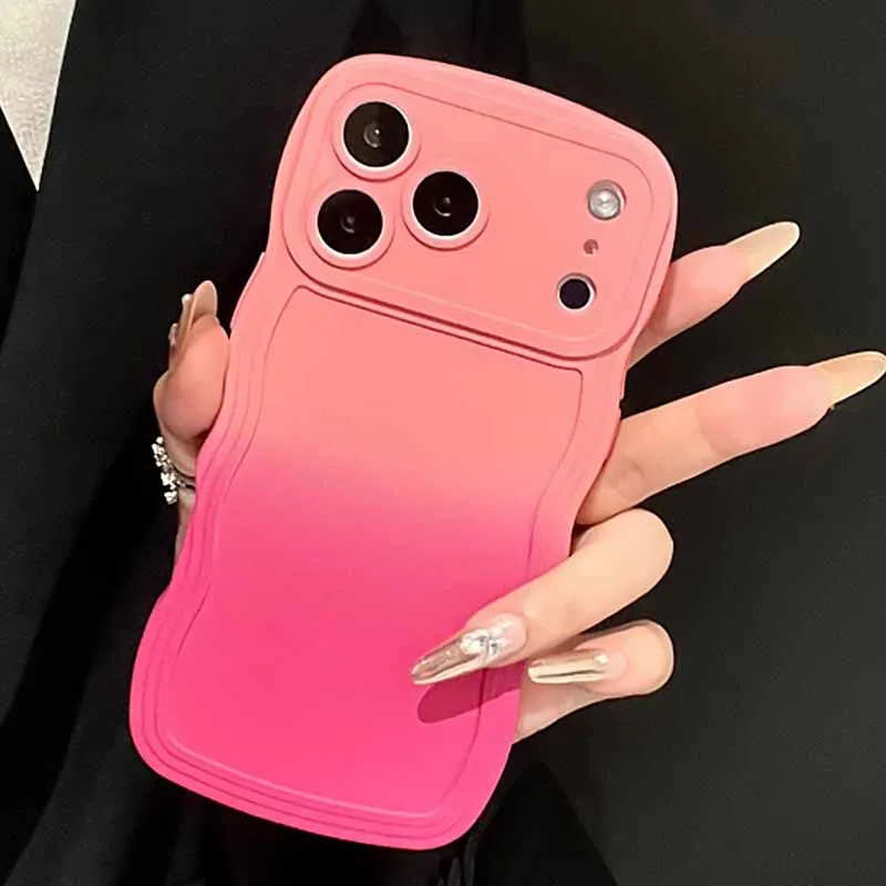 Gradient Wavy Lines Phone Case For iPhone Air 17 16 15 14 13 12 Pro Max 15 16 Plus 17 Pro 11 Candy Color Shockproof Soft Cover #2