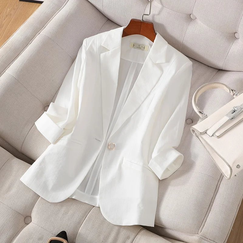 

Single Breasted Blazers for Women 2023 New Fashion Office Ladies 3/4 Sleeve Coat Vintage Lapel Black Blazer Women Jacket