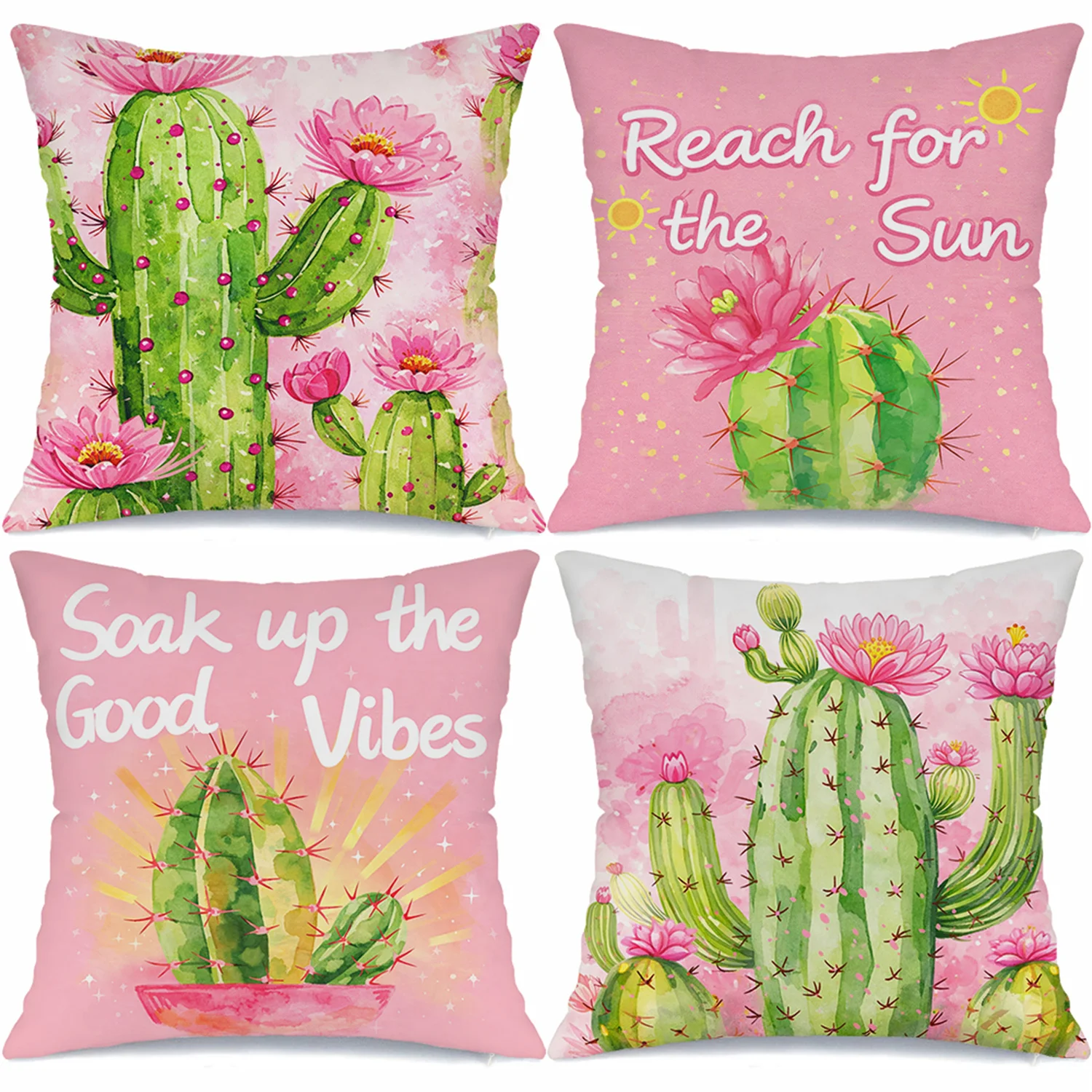 pink cactus embraces the sunlight printing pillow cover Short plush Suitable living rooms bedrooms sofas throw cushion cover