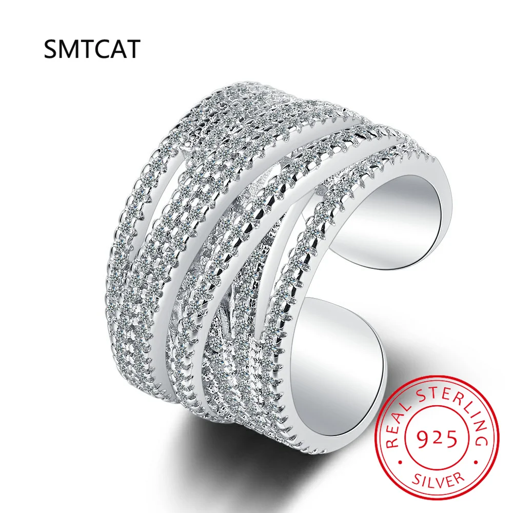 Full D Color Simulated Moissanite Multilayer Ring 925 Sterling Sliver Solid 18k White Gold Eternity Band Wedding Engagement Ring