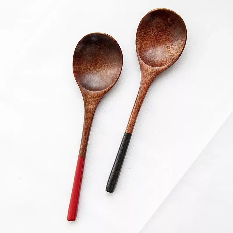 Wooden Spoon Soup-Teaspoon Tableware Natural Fork Kitchen Cooking Dining Soup Tea Honey Coffee Utensil Tools