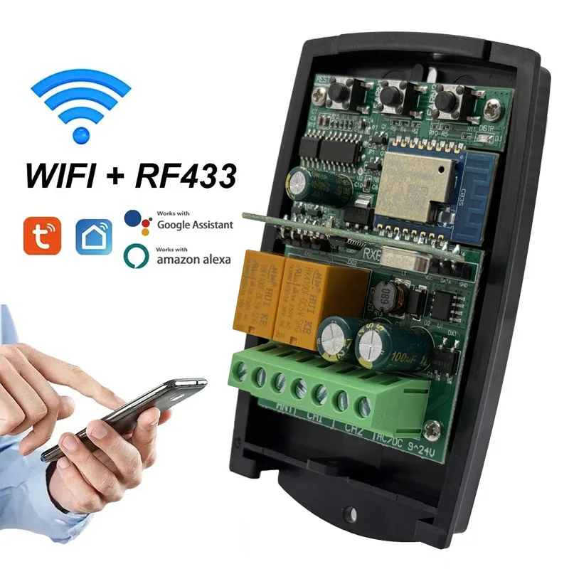 

433MHz Tuya WIFI Garage Door Smart Switch Garage Door Remote Control Receiver Multi Brand Opener Controller AC DC 7-32V 85-250V