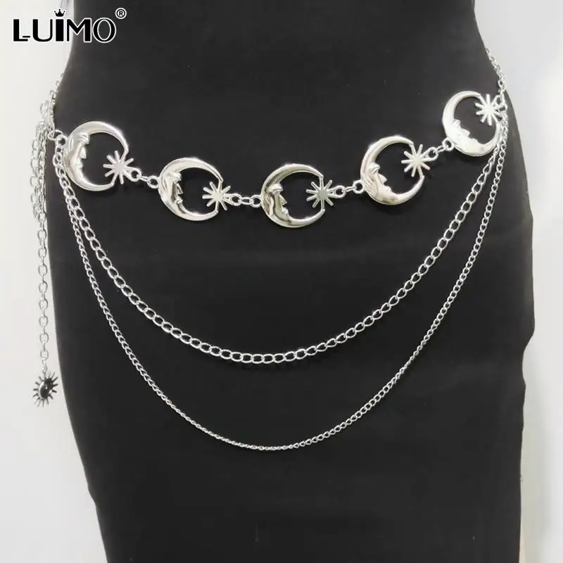 

Multilayer Punk Gothic Gold Silver Sun Waist Chain Metal Belts For Women Dress Jewelry Vintage High Waist Chain